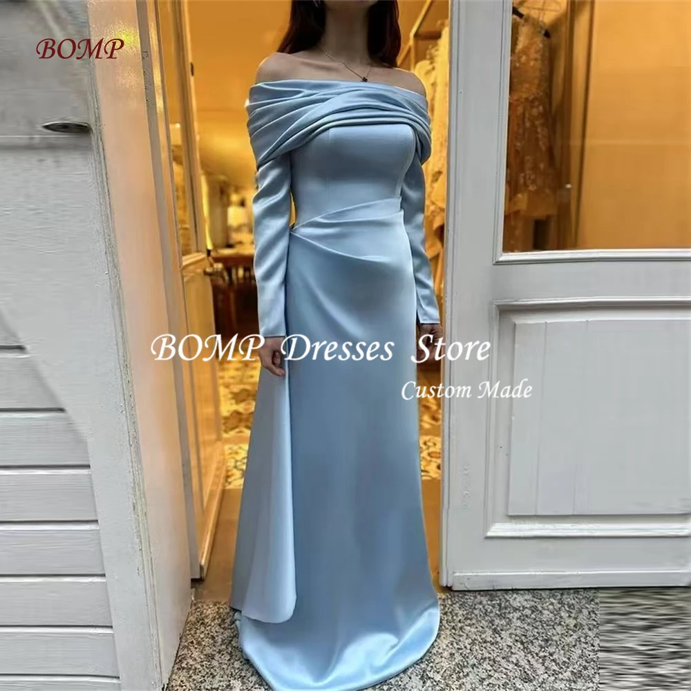 BOMP Modest Blue Straight Evening Dresses Silk Satin Arabic Wedding Party Dress Full Sleeves Customized Women Formal Gown
BOMP Modest Blue Straight Evening Dresses Silk Satin Arabic Wedding Party Dress Full Sleeves Customized Women Formal Gown