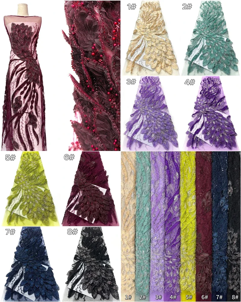 Luxury 3D African Beaded Lace Fabric Roll French Sequins Embroidery Women's Wedding Party Dresses Mesh Fabric for Fashionable Cl
Luxury 3D African Beaded Lace Fabric Roll French Sequins Embroidery Women's Wedding Party Dresses Mesh Fabric for Fashionable Cl