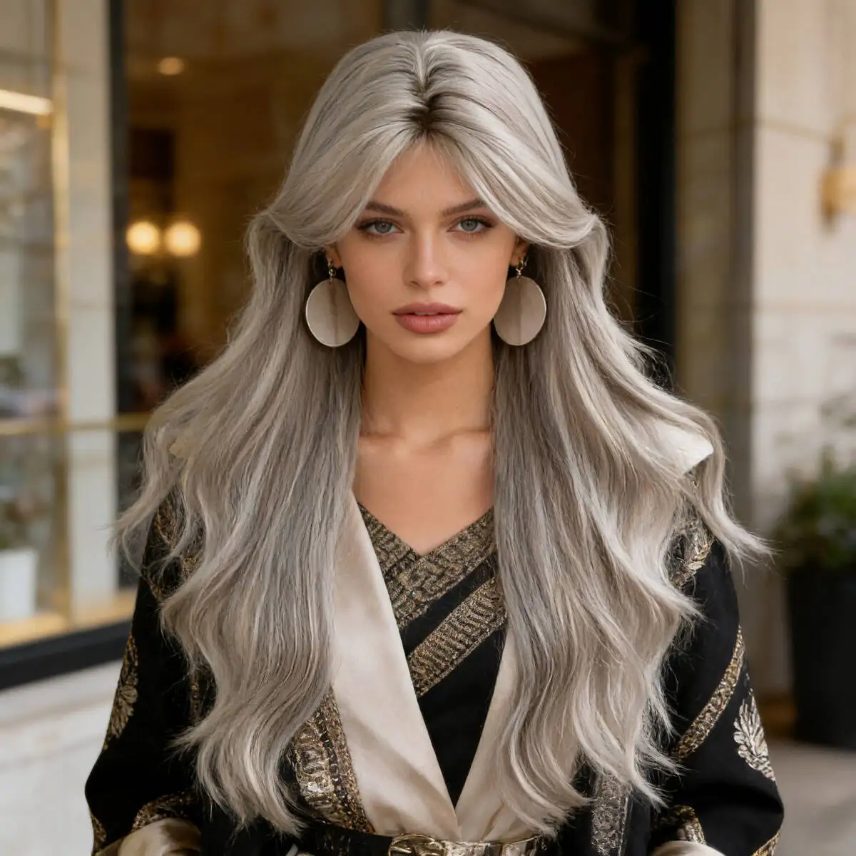 Silver Gray Long Wavy Synthetic Wig with Bangs, Natural Style Hair for Daily Wear and Cosplay
Silver Gray Long Wavy Synthetic Wig with Bangs, Natural Style Hair for Daily Wear and Cosplay