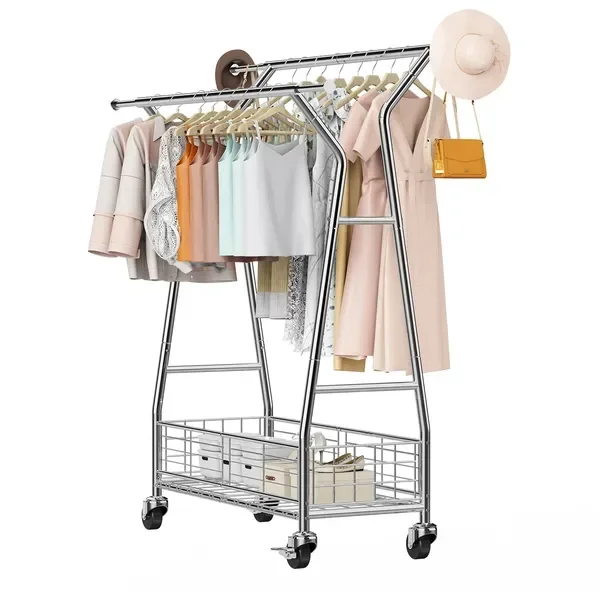 Clothes Rack, Rolling Clothing Garment Rack with 2 Hanging Rods and Storage Basket, 330 lbs Load
Clothes Rack, Rolling Clothing Garment Rack with 2 Hanging Rods and Storage Basket, 330 lbs Load