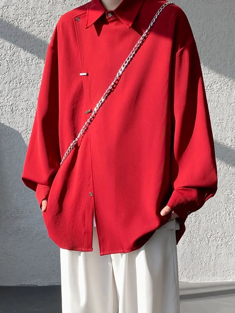 Men's Oversized Asymmetric Buckle Shirt, Soft & Wrinkle-Resistant, Long Sleeve Turn Down Collar Casual Shirt (White/Black/Red, M
Men's Oversized Asymmetric Buckle Shirt, Soft & Wrinkle-Resistant, Long Sleeve Turn Down Collar Casual Shirt (White/Black/Red, M