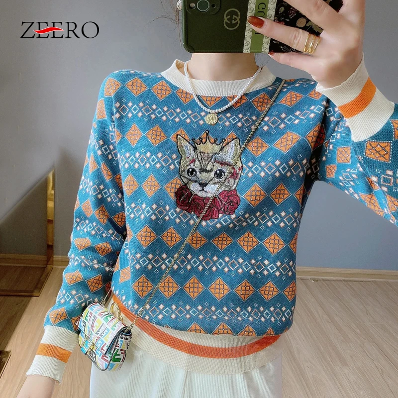 Embroidery Cartoon Cat Cropped Sweater Women Long Sleeve O-neck Jumper Fall Winter Clothing Vintage Pink Knit Pullovers Crop Top
Embroidery Cartoon Cat Cropped Sweater Women Long Sleeve O-neck Jumper Fall Winter Clothing Vintage Pink Knit Pullovers Crop Top