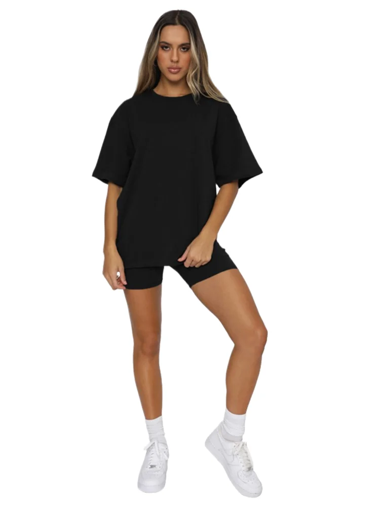 Casual Solid Color Short Two Piece Set For Women Simple Style Short Sleeves T Shirt Slim Shorts 2 Pieece Sets Lady Sports Suits
Casual Solid Color Short Two Piece Set For Women Simple Style Short Sleeves T Shirt Slim Shorts 2 Pieece Sets Lady Sports Suits