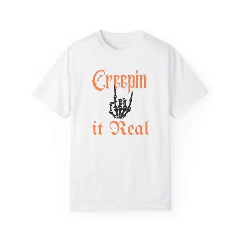 Funny Creepin' it Real Halloween T-Shirt, Spooky Skeleton Hand Graphic Tee, Unisex Horror Holiday Party Top
Funny Creepin' it Real Halloween T-Shirt, Spooky Skeleton Hand Graphic Tee, Unisex Horror Holiday Party Top