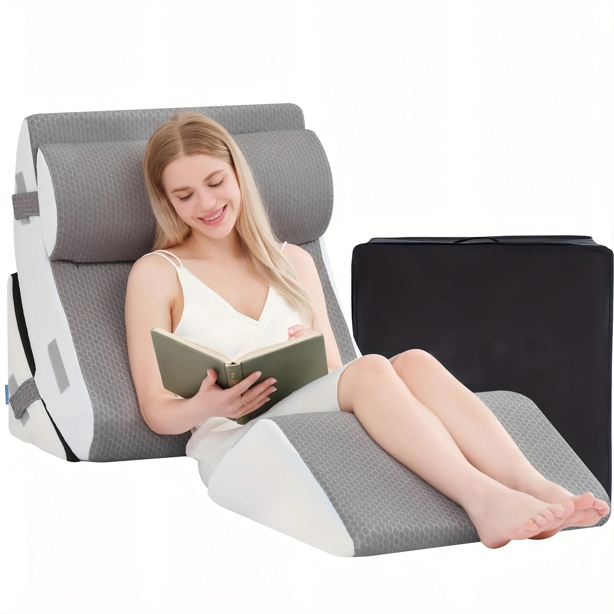 4pcs 25-Inch Extra Wide Bed Wedge Pillow Set, Memory Foam Adjustable Wedge Pillow, Wedge Pillow For Back Support And Elevated Legs Read, For Use When Sitting Up On Patio Seats, Comes With Travel Bag, Gray And White LODEIJA
4pcs 25-Inch Extra Wide Bed Wedge Pillow Set, Memory Foam Adjustable Wedge Pillow, Wedge Pillow For Back Support And Elevated Legs Read, For Use When Sitting Up On Patio Seats, Comes With Travel Bag, Gray And White LODEIJA