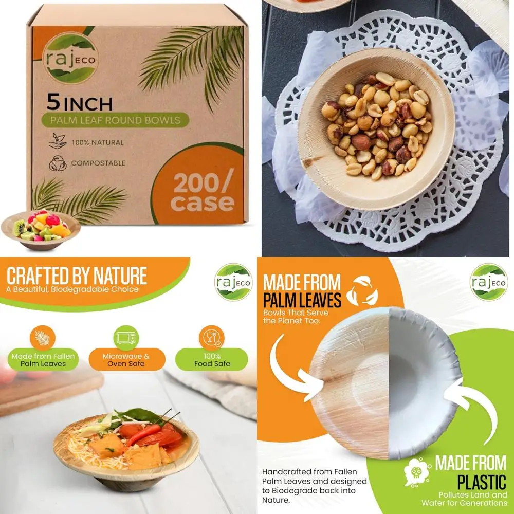 Disposable Palm Leaf Bowls (200 Count, 5 Packs) - Strong, Eco-Friendly Party Tableware for Composting
Disposable Palm Leaf Bowls (200 Count, 5 Packs) - Strong, Eco-Friendly Party Tableware for Composting