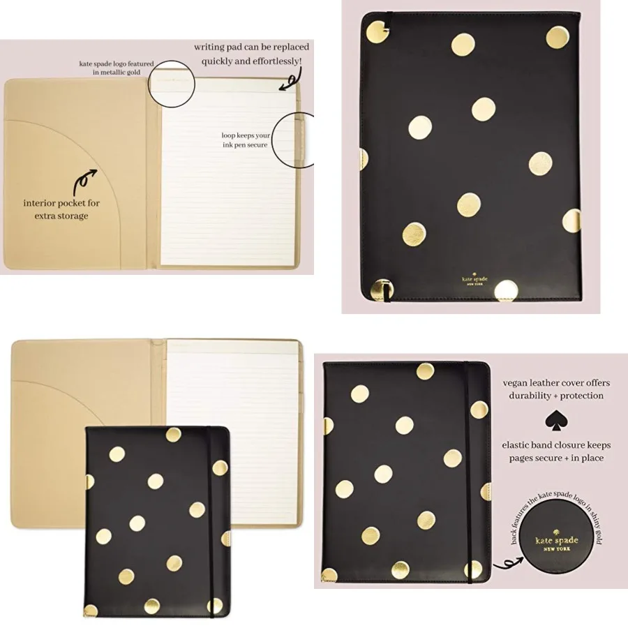 Black/Gold Leatherette Notepad Folio, Professional Padfolio with Lined Writing Pad, Interior Pocket, and Pen Loop, Scatter Dot
Black/Gold Leatherette Notepad Folio, Professional Padfolio with Lined Writing Pad, Interior Pocket, and Pen Loop, Scatter Dot