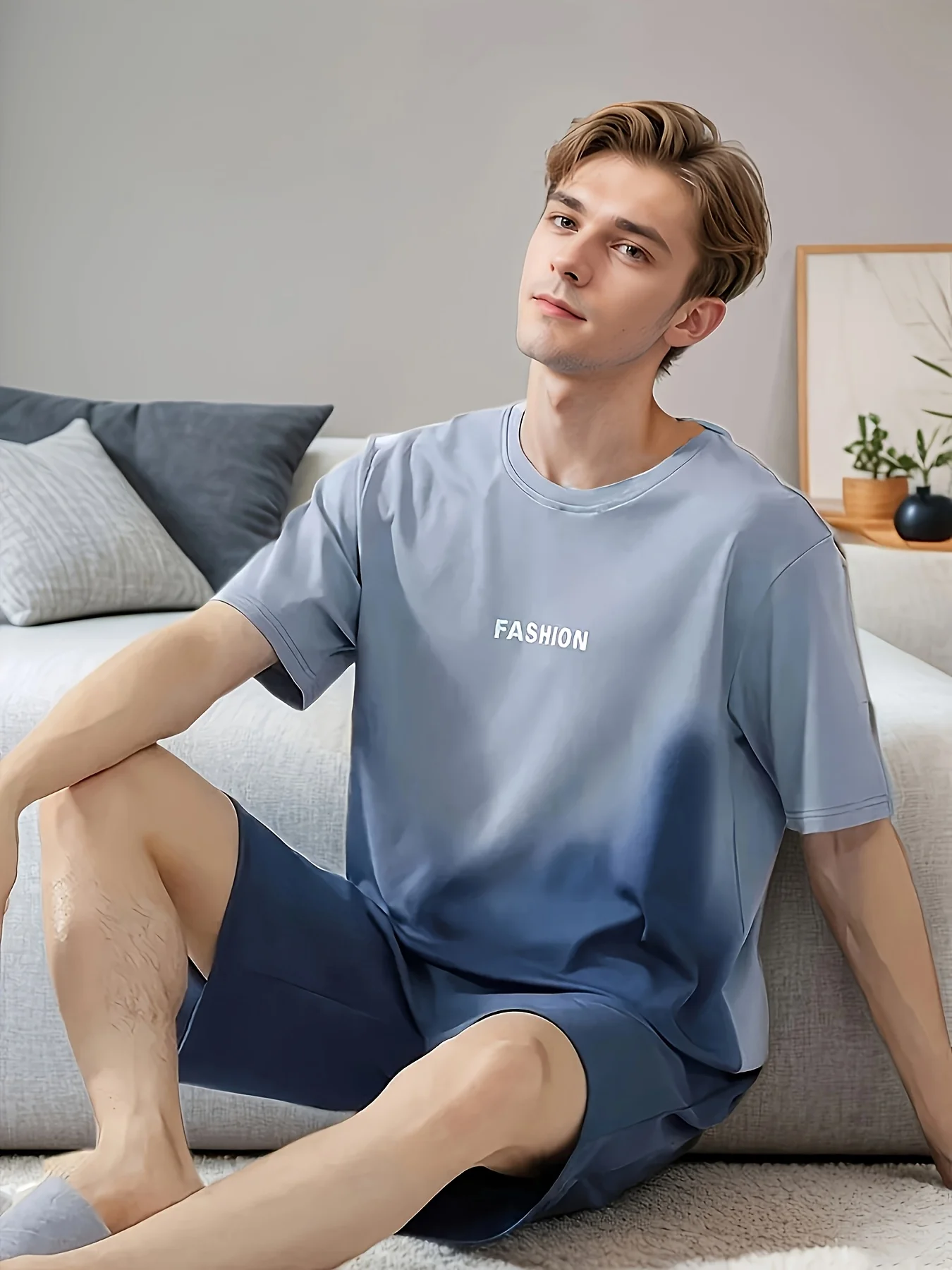 Men's Casual Plaid Pajama Set - Comfortable Polyester-Spandex Blend, Crew Neck T-Shirt with "FASHION" Print, Shorts, Machine Was
Men's Casual Plaid Pajama Set - Comfortable Polyester-Spandex Blend, Crew Neck T-Shirt with "FASHION" Print, Shorts, Machine Was