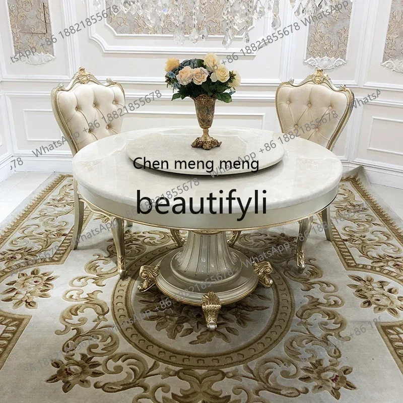 French Luxury Dining Table and Chair Combination Court Marble Round Dining Table Restaurant with Turntable2936
French Luxury Dining Table and Chair Combination Court Marble Round Dining Table Restaurant with Turntable2936