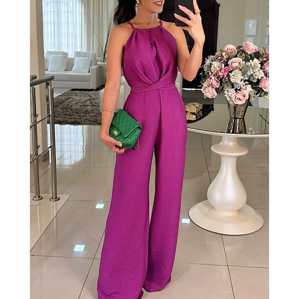Halter Sleeveless Lace-up Jumpsuit Solid Color Casual Waist Ruched Loose Fit Romper
Halter Sleeveless Lace-up Jumpsuit Solid Color Casual Waist Ruched Loose Fit Romper