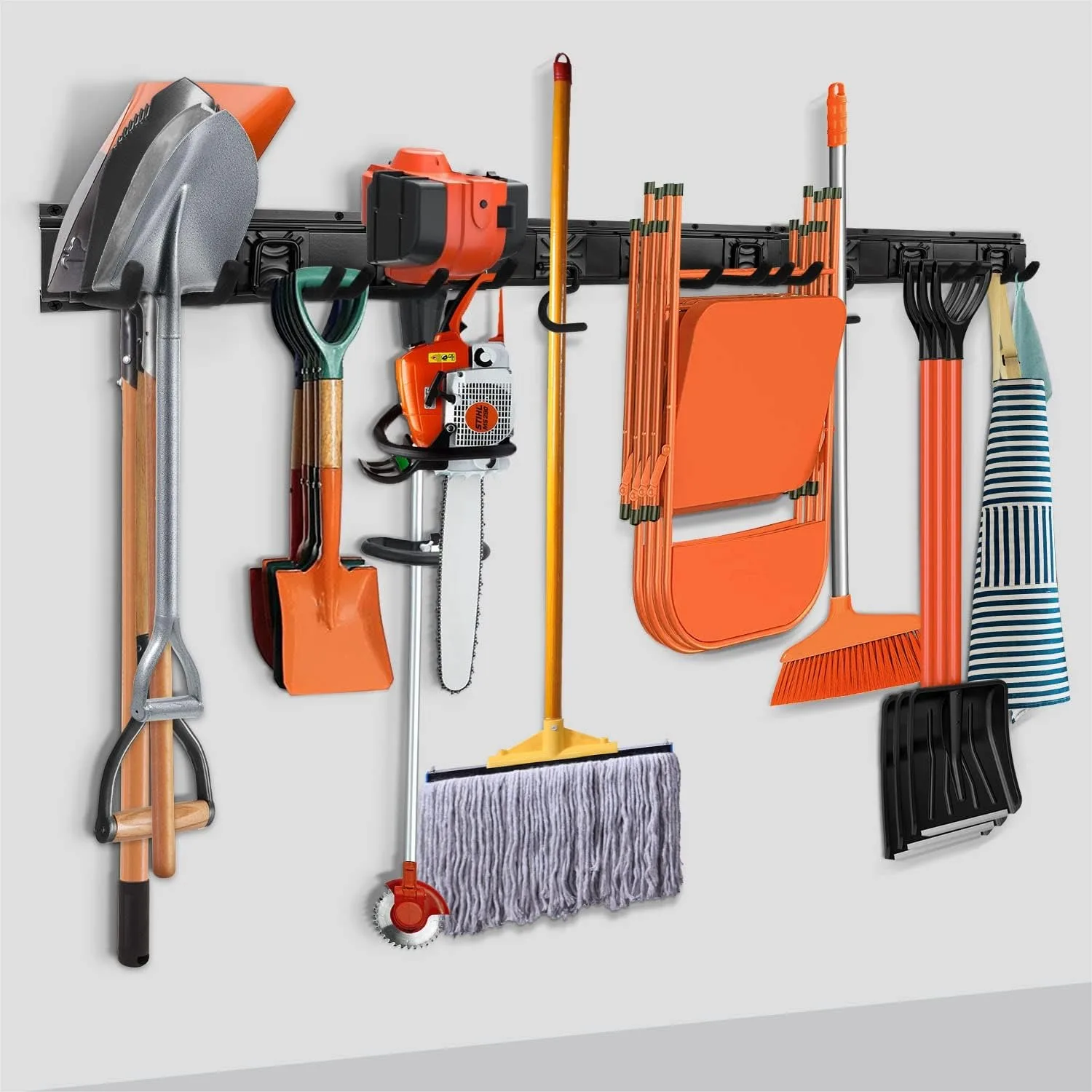 Heavy-Duty Steel Garage Tool Storage Rack, 150 lbs Capacity Wall Mount Organizer with Modular 16-Inch Panels for Shovels, Rakes