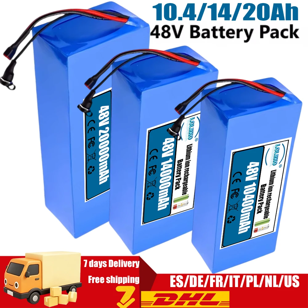 48V 20Ah 18650 lithium battery pack large capacity suitable for 48V 250-1500W built-in BMS+54.6V 2A charger
48V 20Ah 18650 lithium battery pack large capacity suitable for 48V 250-1500W built-in BMS+54.6V 2A charger