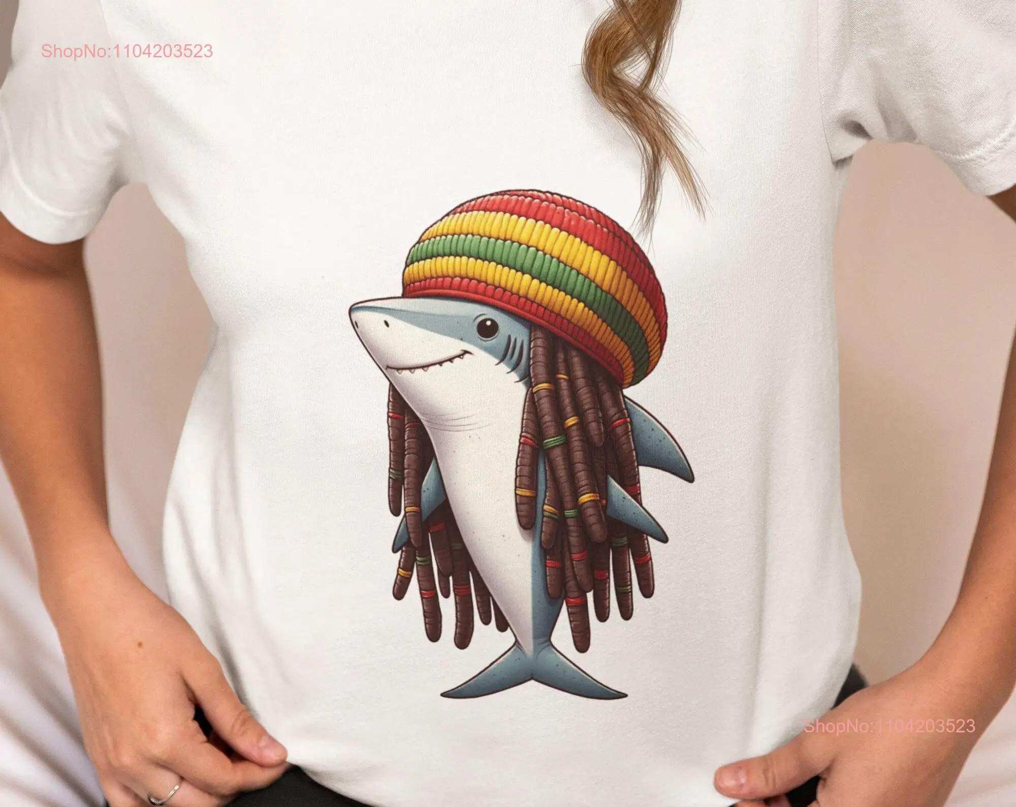 Whimsical Shark in Rasta Hat T Shirt Top Cotton with Colorful Dreadlocks Design Fun Ocean Animal Print Casual Wear
Whimsical Shark in Rasta Hat T Shirt Top Cotton with Colorful Dreadlocks Design Fun Ocean Animal Print Casual Wear