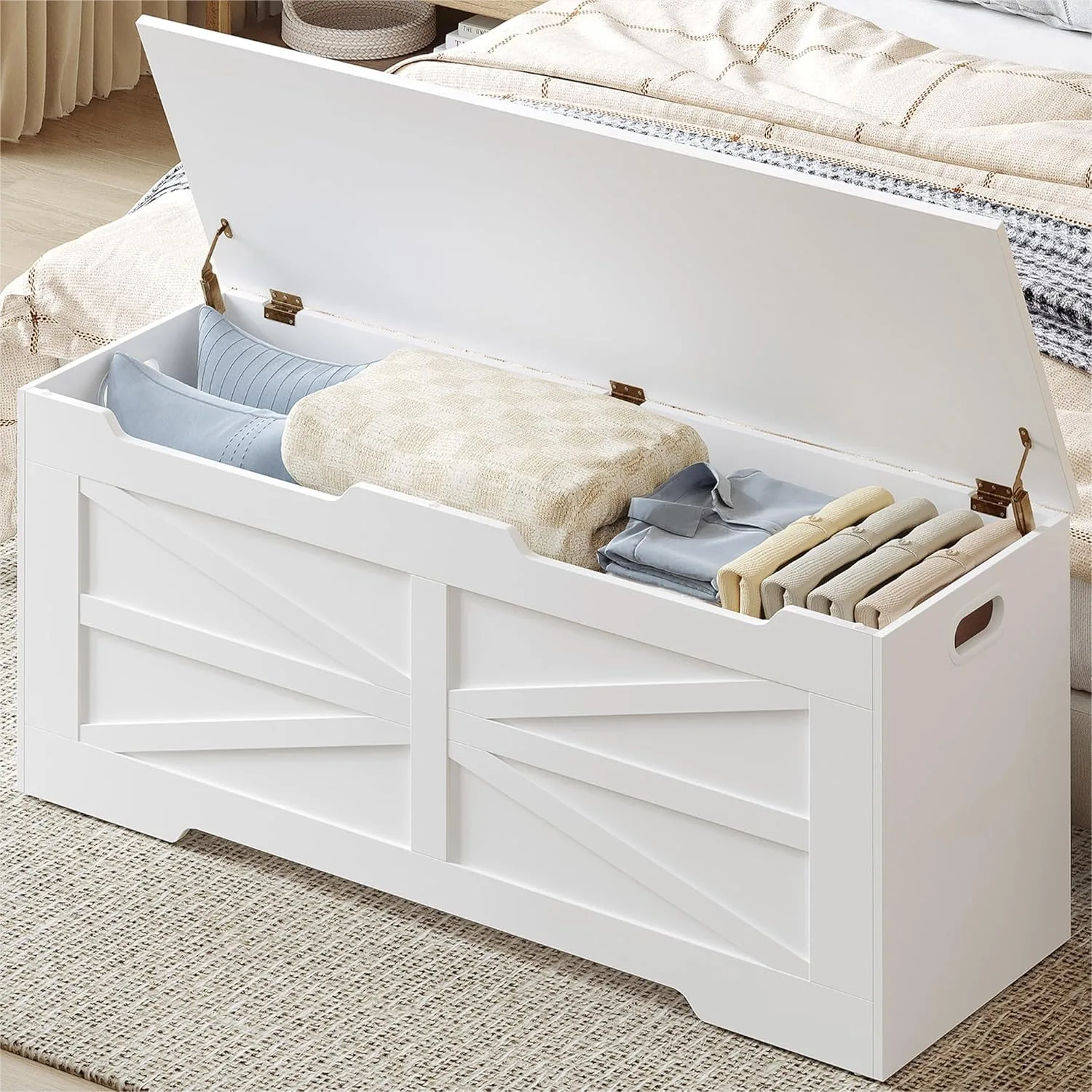 Extra Large Storage Chest with 2 Hinges, Wooden Bench and Lift-Top Organizer, White for Entryway Bedroom
Extra Large Storage Chest with 2 Hinges, Wooden Bench and Lift-Top Organizer, White for Entryway Bedroom