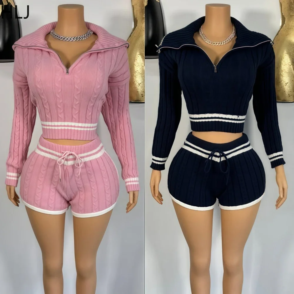 HLJ&GG Knitted Sweater Zipper Two Piece Sets Women Lapel Zip Long Sleeve Crop Top + Drawstring Shorts Outfits Sweet 2pcs Clothes
HLJ&GG Knitted Sweater Zipper Two Piece Sets Women Lapel Zip Long Sleeve Crop Top + Drawstring Shorts Outfits Sweet 2pcs Clothes