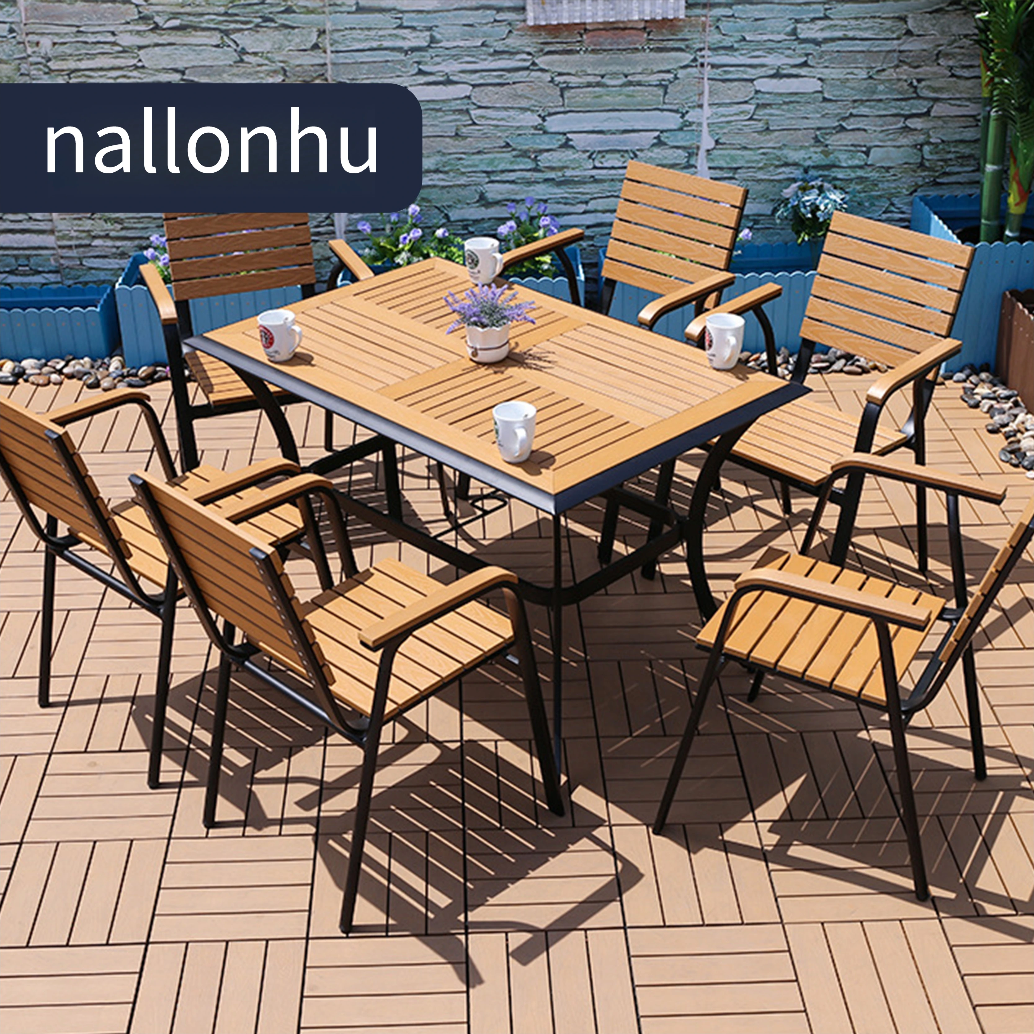Modern luxury lightweight aluminum alloy and plastic wood outdoor dining table set, suitable for all-weather villa use
Modern luxury lightweight aluminum alloy and plastic wood outdoor dining table set, suitable for all-weather villa use