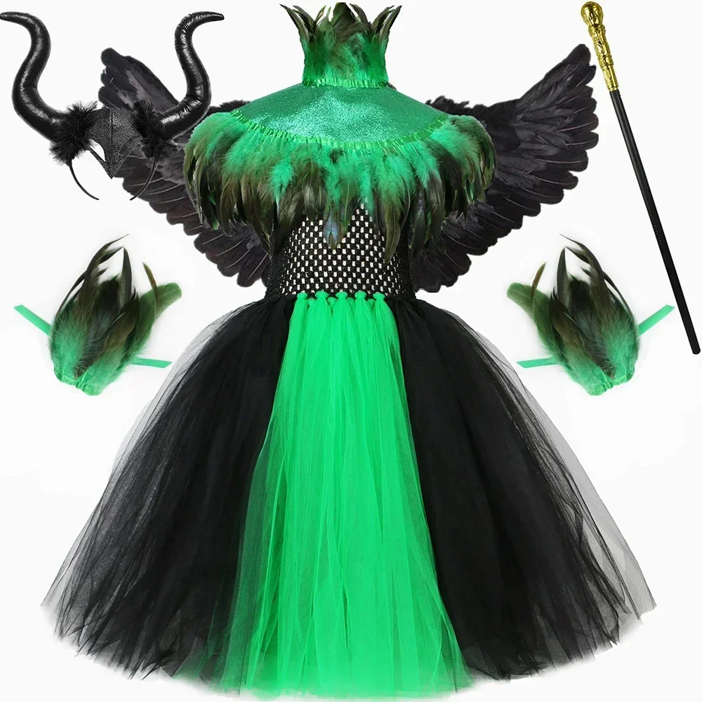 Green Black Halloween Witch Costume for Girls Fancy Tutu Dress Feathers Cape Kids Carnival Party Evil Queen Dress Up Outfits
Green Black Halloween Witch Costume for Girls Fancy Tutu Dress Feathers Cape Kids Carnival Party Evil Queen Dress Up Outfits