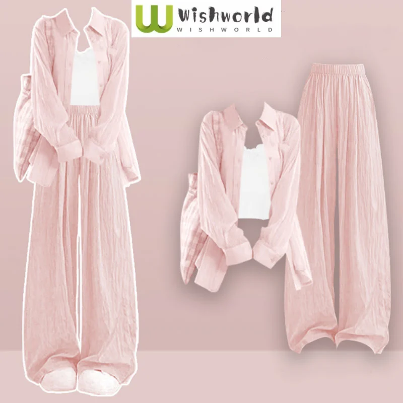 Summer New Sunscreen Shirt White Vest Casual Wide Leg Pants Three Piece Set Elegant Women's Pants Set
Summer New Sunscreen Shirt White Vest Casual Wide Leg Pants Three Piece Set Elegant Women's Pants Set