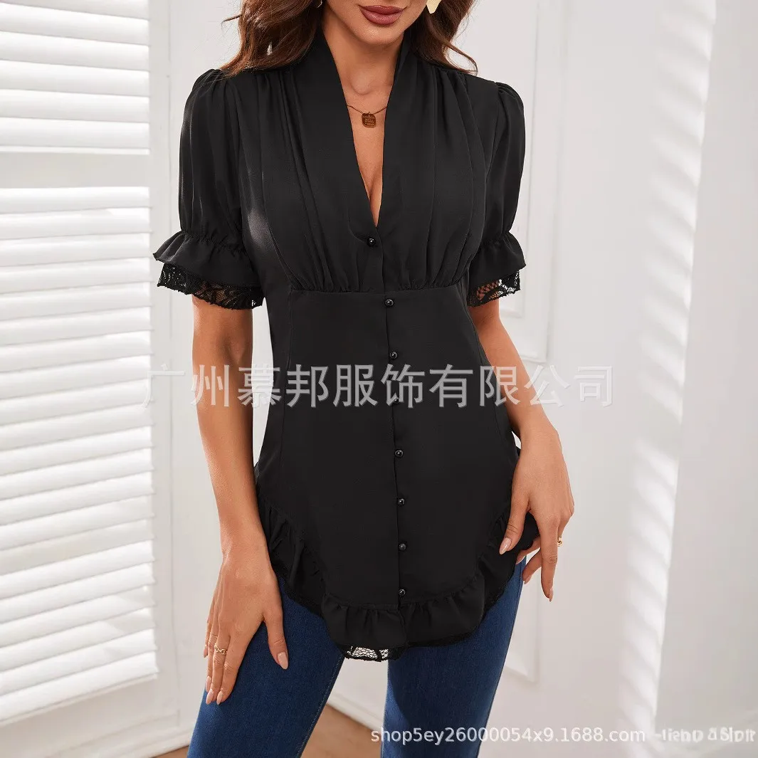 Maid Cosplay Blouse Victorian Black Puff Sleeve Blouses Ruffle Trim Lace Corset Back Peplum Hem Shirt Women's Role-playing
Maid Cosplay Blouse Victorian Black Puff Sleeve Blouses Ruffle Trim Lace Corset Back Peplum Hem Shirt Women's Role-playing