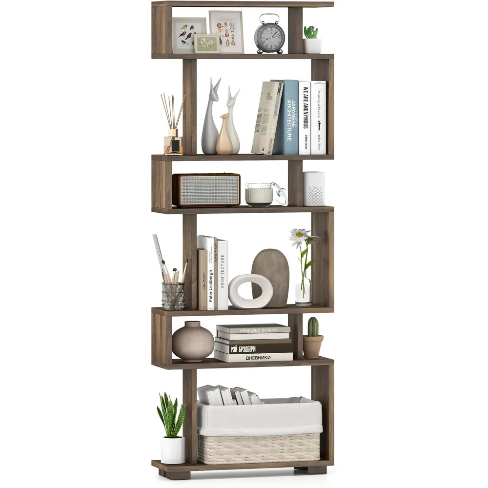 6-Tier Geometric Bookshelf, 64 Tall S-Shaped Wooden Storage Display Unit with Anti-Tipping Feature
6-Tier Geometric Bookshelf, 64 Tall S-Shaped Wooden Storage Display Unit with Anti-Tipping Feature