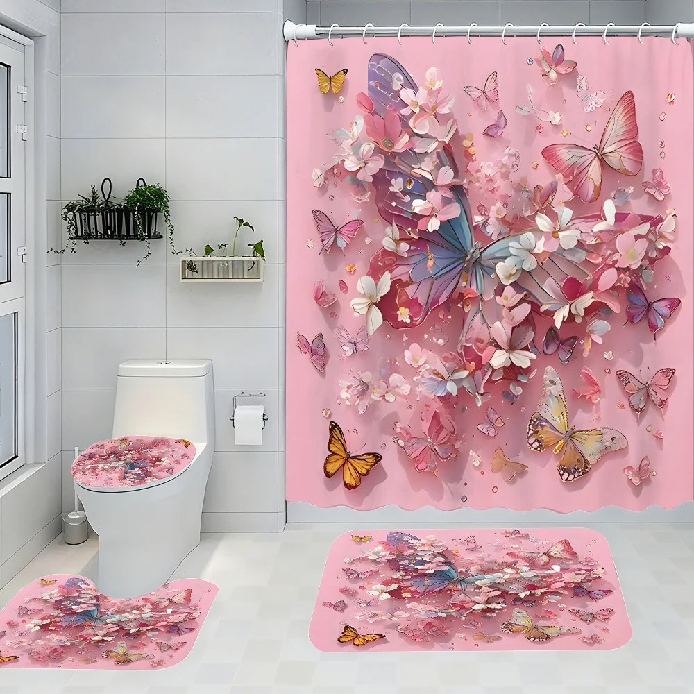 Pink Butterfly Bathroom Four-piece Set - Avant-garde Waterproof Shower Curtain, creating a complete bathroom kit
Pink Butterfly Bathroom Four-piece Set - Avant-garde Waterproof Shower Curtain, creating a complete bathroom kit