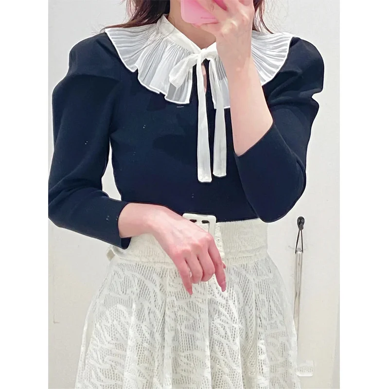 Japanese Pullover 2022 Spring New Sweet Women Jumper Gentle Lace Up Fake Collar Solid Puff Long Sleeve Ribbed Sweater
Japanese Pullover 2022 Spring New Sweet Women Jumper Gentle Lace Up Fake Collar Solid Puff Long Sleeve Ribbed Sweater