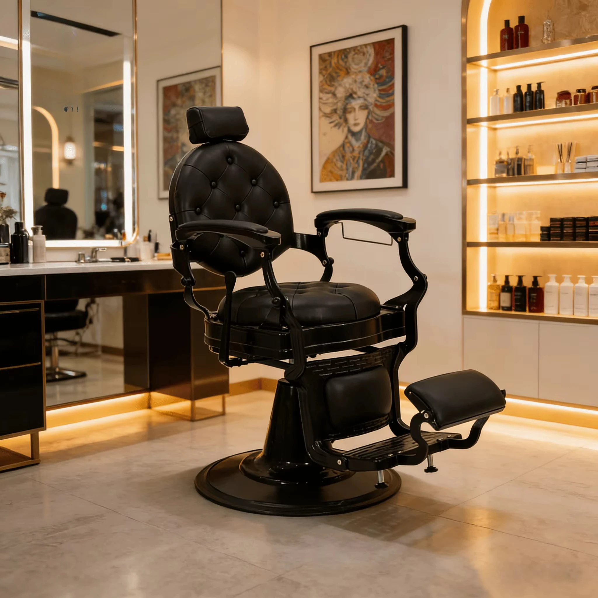 Professional Vintage Hair Salon Furniture Durable Barbershop Golden Black Hairdressing Chair For Haircuts
Professional Vintage Hair Salon Furniture Durable Barbershop Golden Black Hairdressing Chair For Haircuts