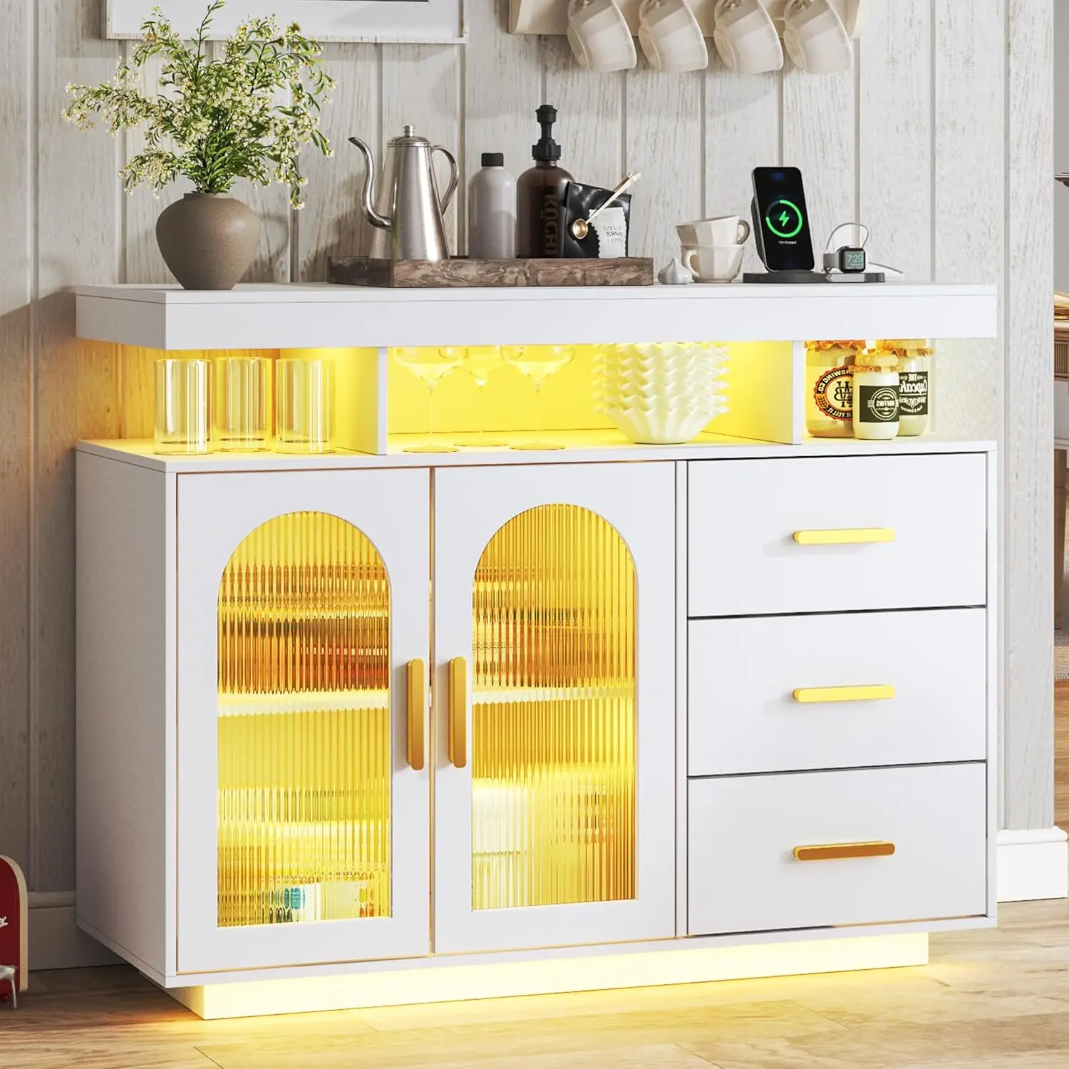 LED Sideboard Charging Station RGB Light Bar Cabinet 3 Drawers Adjustable Shelf Living Dining Storage, Customized
LED Sideboard Charging Station RGB Light Bar Cabinet 3 Drawers Adjustable Shelf Living Dining Storage, Customized