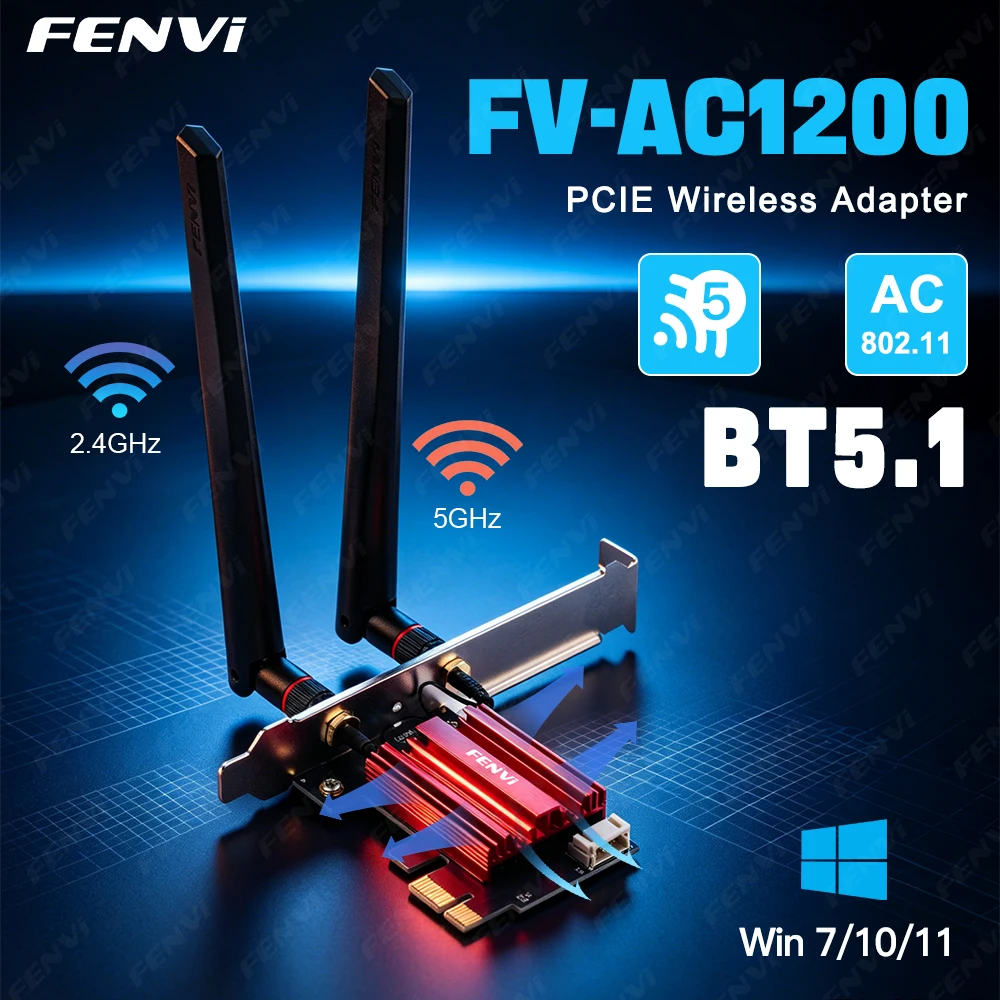 FENVI WiFi 5 PCIE WiFi Adapter AC1200 BT5.1 Wireless Network Card Dual Band 2.4G/5GHz 802.11AC For Bluetooth 4.0 PC Windows10/11
FENVI WiFi 5 PCIE WiFi Adapter AC1200 BT5.1 Wireless Network Card Dual Band 2.4G/5GHz 802.11AC For Bluetooth 4.0 PC Windows10/11