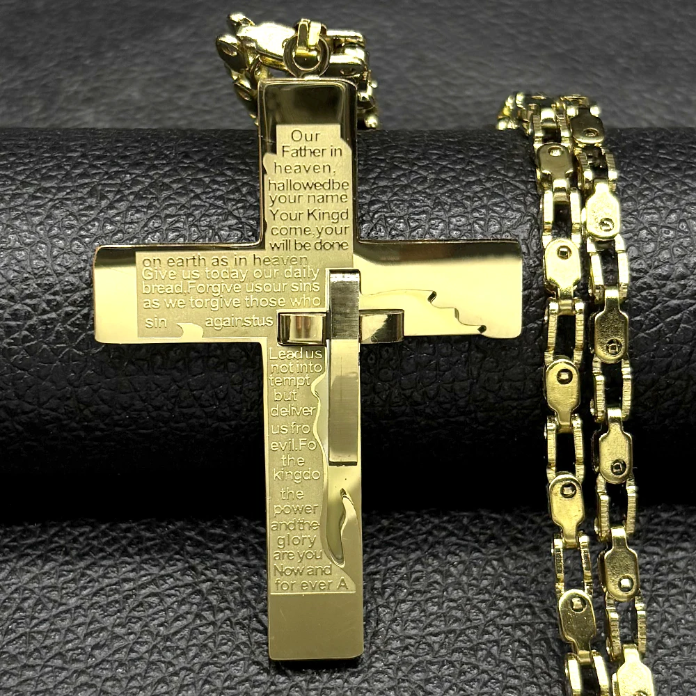 Christian English Bible Cross Pendant Bike Chain Necklace for Women Men Stainless Steel Hip Hop Necklace Prayer Jewelry Gift
Christian English Bible Cross Pendant Bike Chain Necklace for Women Men Stainless Steel Hip Hop Necklace Prayer Jewelry Gift