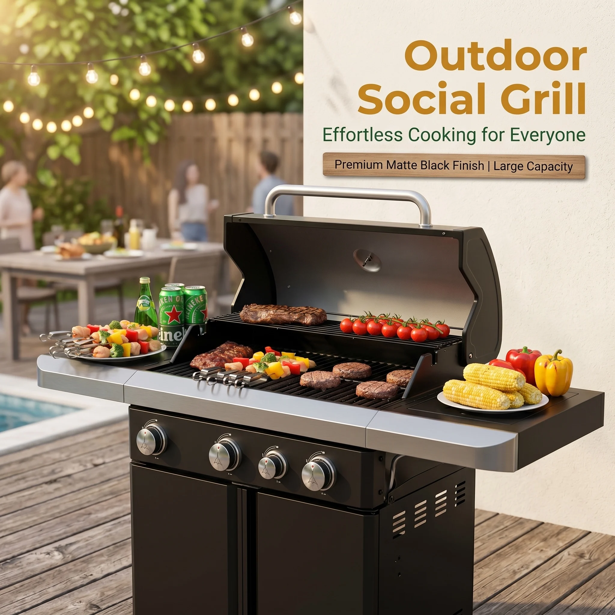 IRONYAK 4+1 Burner Modern Stainless Steel Patio BBQ Grill - Porcelain-Enameled Cast Iron Grate, Side Burner, 570 Sq. In. Cooking Area, Electronic Ignition - Black & Silver Barbecue for Backyard Pro/Beginners
IRONYAK 4+1 Burner Modern Stainless Steel Patio BBQ Grill - Porcelain-Enameled Cast Iron Grate, Side Burner, 570 Sq. In. Cooking Area, Electronic Ignition - Black & Silver Barbecue for Backyard Pro/Beginners