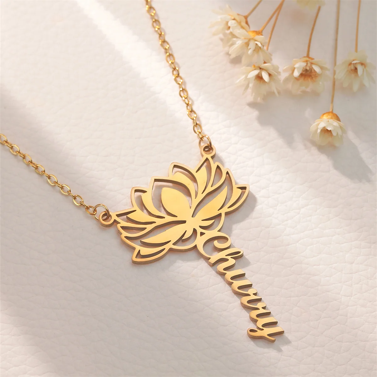 Custom Name Necklace, Lotus Flower Pendant, Personalized Stainless Steel Jewelry for Women Gift
Custom Name Necklace, Lotus Flower Pendant, Personalized Stainless Steel Jewelry for Women Gift