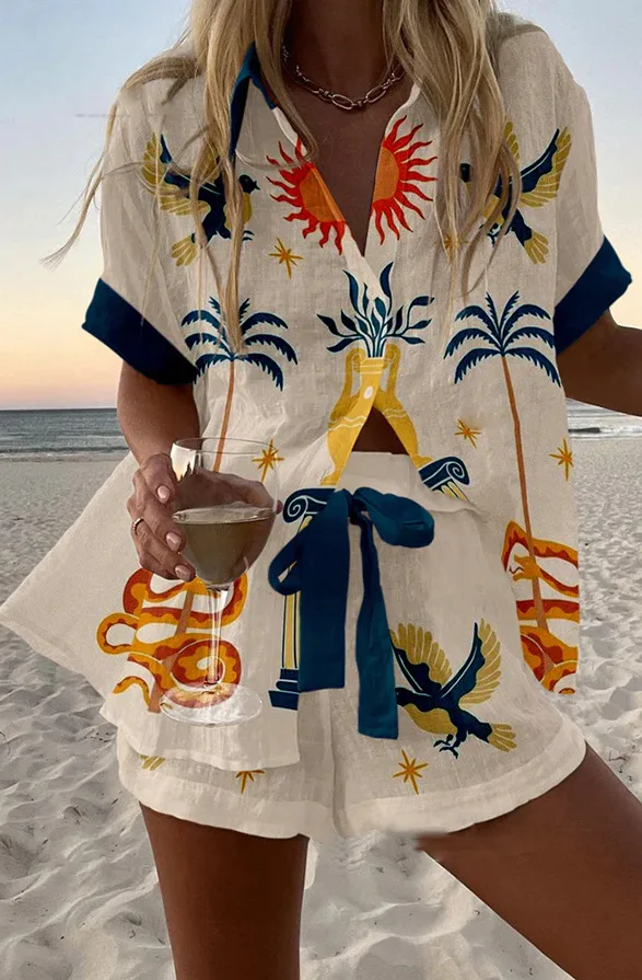Women's New Fashion Printed Beach Vacation Two-piece Set Women's Short-sleeved Shirt Top + Wide-leg Shorts Women's Two-piece Set
Women's New Fashion Printed Beach Vacation Two-piece Set Women's Short-sleeved Shirt Top + Wide-leg Shorts Women's Two-piece Set