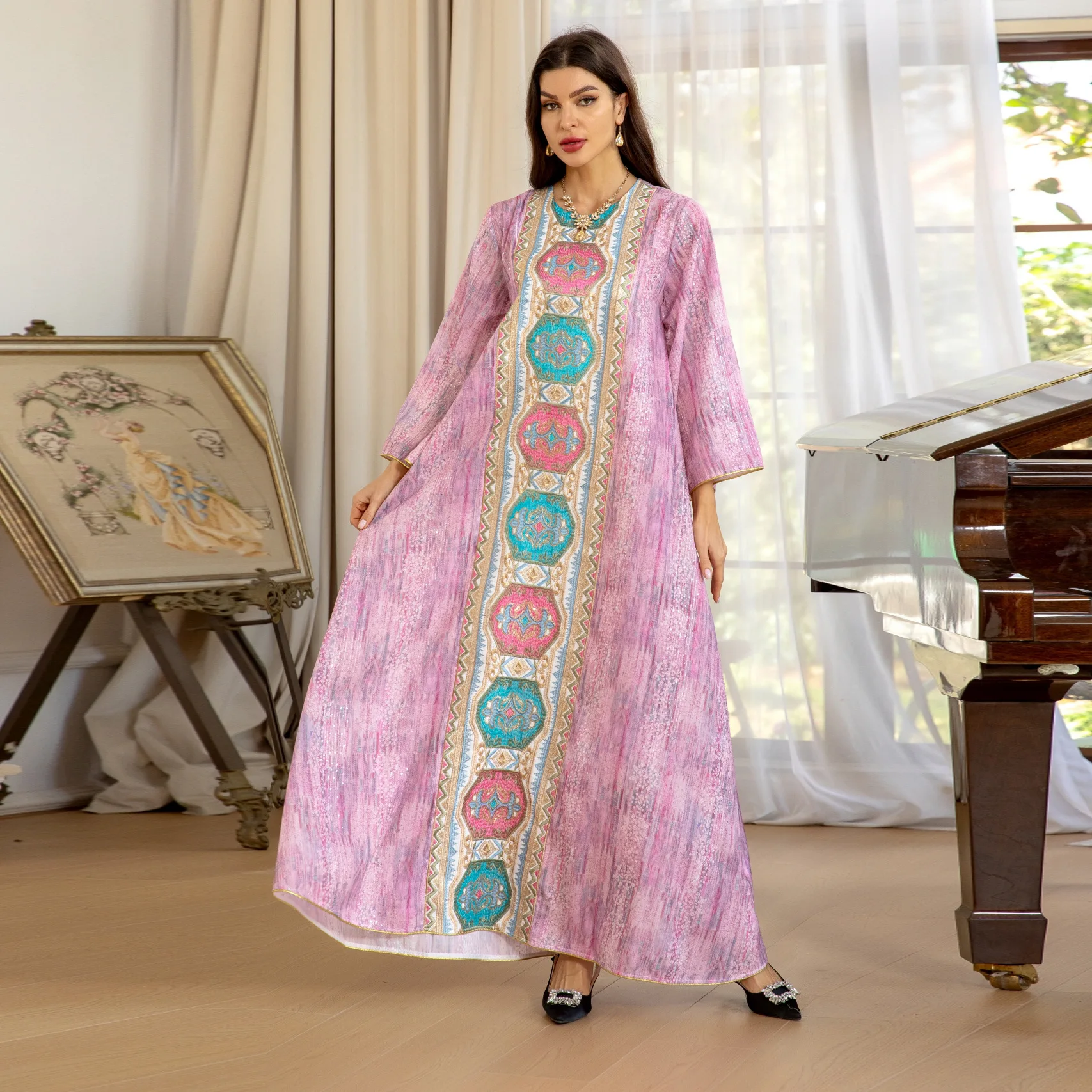 Ab426 Women's Pullover Dress Fashionable Printed Beaded Embroidered Dress Robe Abaya Ramadan Dubai Luxury Islam Elegant
Ab426 Women's Pullover Dress Fashionable Printed Beaded Embroidered Dress Robe Abaya Ramadan Dubai Luxury Islam Elegant