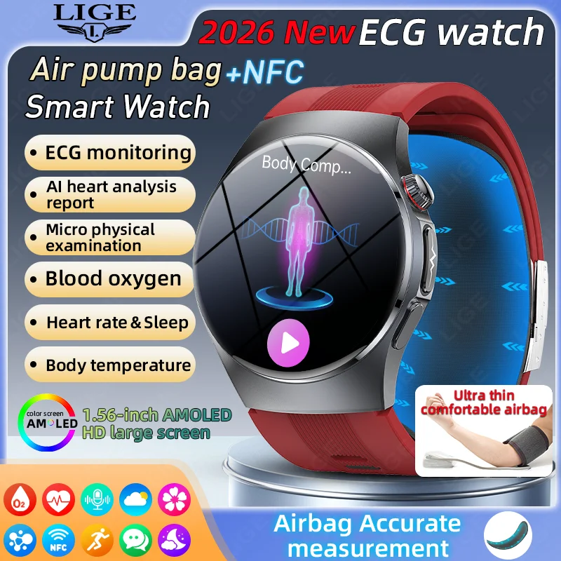 LIGE Airbag Air Pump Smart Watch Men True Blood Pressure Measurement ECG Blood Oxygen BT Call NFC SmartWatch For Man Android iOS
LIGE Airbag Air Pump Smart Watch Men True Blood Pressure Measurement ECG Blood Oxygen BT Call NFC SmartWatch For Man Android iOS
