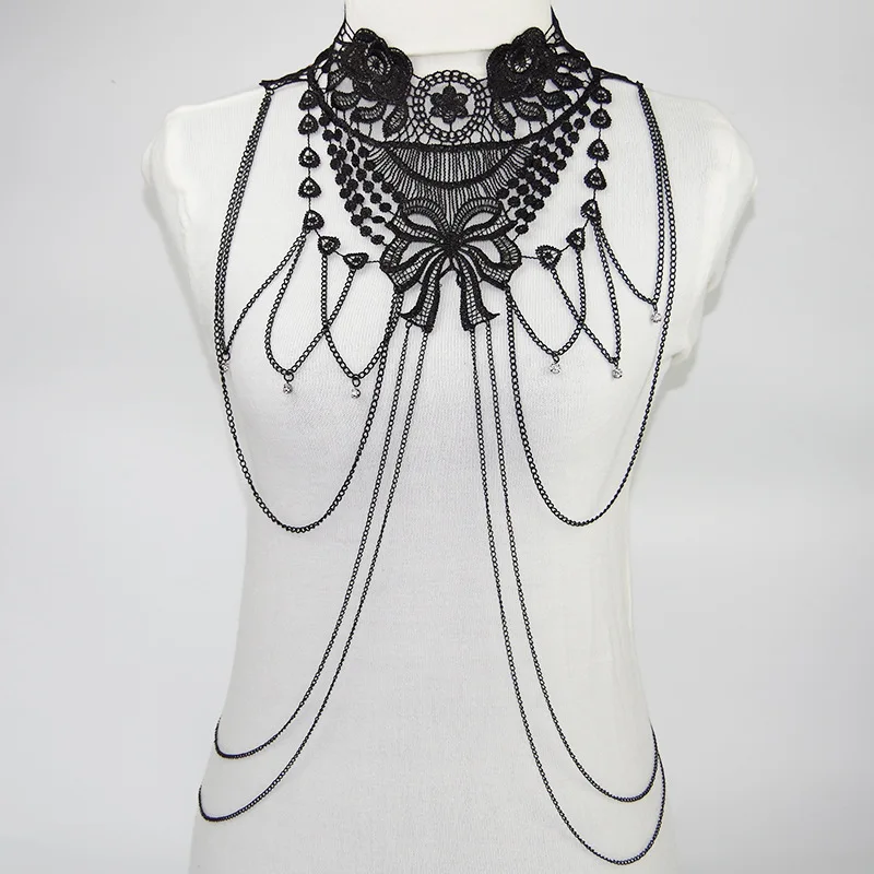 European and American Black Lace Lace Multi layer Tassel Bikini Necklace Body Chain
European and American Black Lace Lace Multi layer Tassel Bikini Necklace Body Chain