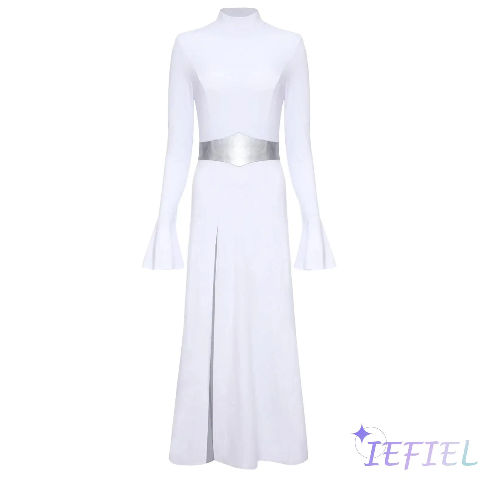 Womens Space Princess Cosplay Dress Long Sleeve Flared Cuffs Metallic Shiny Waistline Slit Hem Maxi Dress for Halloween Party
Womens Space Princess Cosplay Dress Long Sleeve Flared Cuffs Metallic Shiny Waistline Slit Hem Maxi Dress for Halloween Party