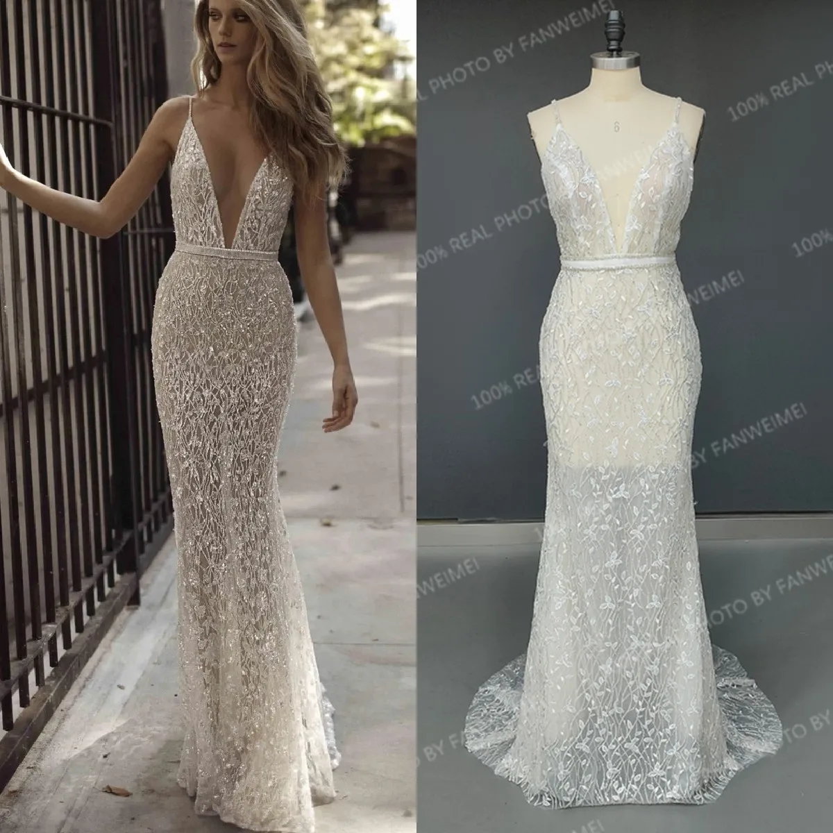 11948# Exquisite Mermaid Appliques Sexy deep V-neck Spaghetti Straps Wedding Dress Blackness Lace Bridal Dress Wedding 2022
11948# Exquisite Mermaid Appliques Sexy deep V-neck Spaghetti Straps Wedding Dress Blackness Lace Bridal Dress Wedding 2022