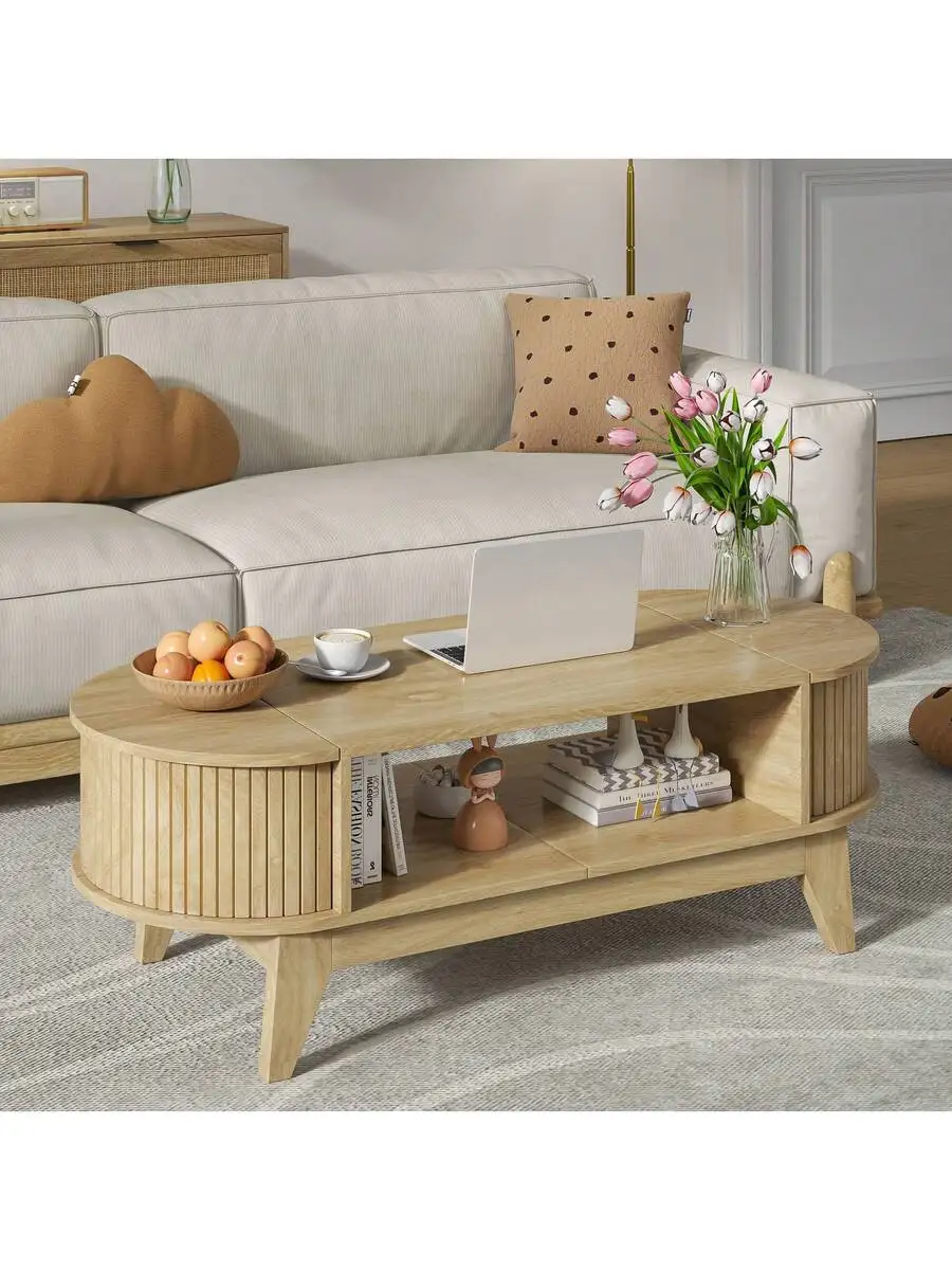 Stylish Mid-Century Modern Coffee Table With Hidden Storage & Fluted Paneling – Oval Wood Table With Flip-Top Lids, Ideal
Stylish Mid-Century Modern Coffee Table With Hidden Storage & Fluted Paneling – Oval Wood Table With Flip-Top Lids, Ideal
