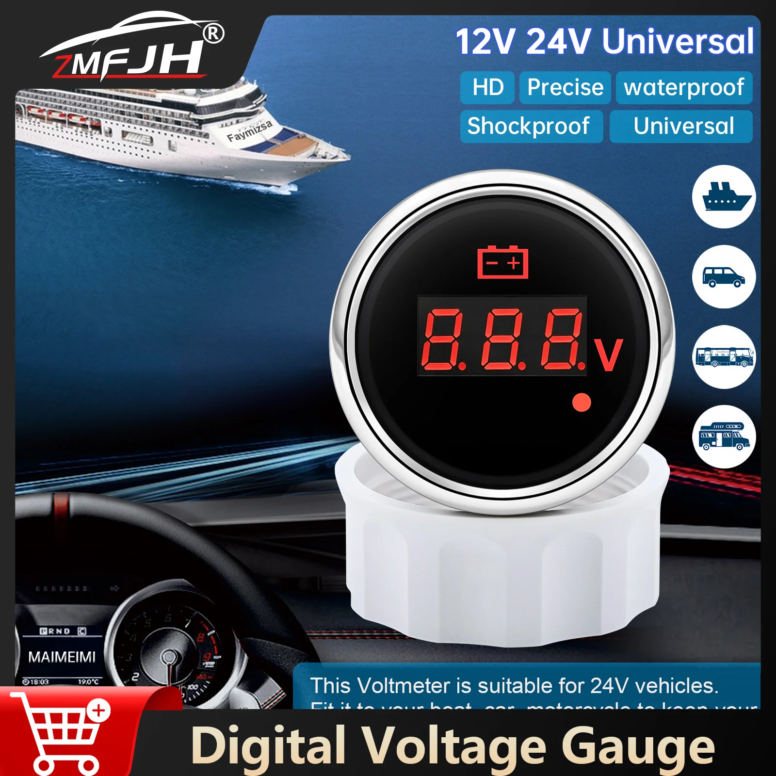 52mm Digital Voltmeter Gauge Volt Meter With Red Backlight With Alarm For Marine Car Boat Voltage Gauge Auto Accessories
52mm Digital Voltmeter Gauge Volt Meter With Red Backlight With Alarm For Marine Car Boat Voltage Gauge Auto Accessories