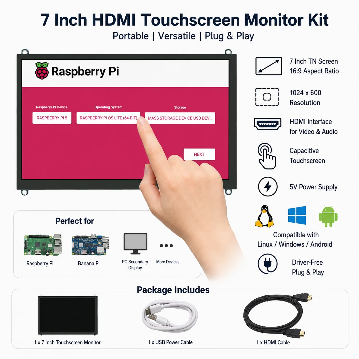 7-inch 1024*600 TN Screen LCD Display Touch Screen Driver Board lcd Monitor kit for computer split screen auxiliary display
7-inch 1024*600 TN Screen LCD Display Touch Screen Driver Board lcd Monitor kit for computer split screen auxiliary display