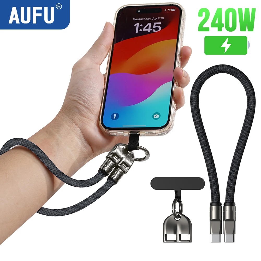 AUFU 2in1 240W USB C to Type C Lanyard Data Cable 5A PD Fast Charging For iPhone 16 15 Xiaomi Huawei Phone Lanyard Charge Cable
AUFU 2in1 240W USB C to Type C Lanyard Data Cable 5A PD Fast Charging For iPhone 16 15 Xiaomi Huawei Phone Lanyard Charge Cable