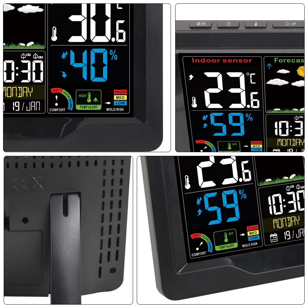 1 set Plastic Digital Weather Clock Indoor Thermometer Humidity Monitor Wireless Sensor Color Screen Temperature Record Weekend
1 set Plastic Digital Weather Clock Indoor Thermometer Humidity Monitor Wireless Sensor Color Screen Temperature Record Weekend