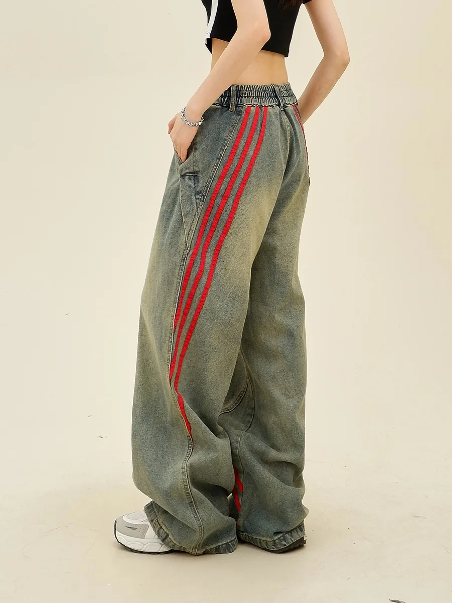 Ретро-джинсы в американском стиле с полосками, винтажные, унисекс, свободные, в стиле стритстайл, широкие брюки, модные
Ретро-джинсы в американском стиле с полосками, винтажные, унисекс, свободные, в стиле стритстайл, широкие брюки, модные