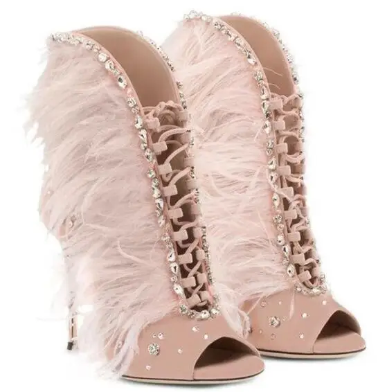 Summer Pink Black Red Suede Feather Fur Cross Tied Peep Toe Ankle Boots Women High Heel Bling Crystal Rhinestone Short Booties
Summer Pink Black Red Suede Feather Fur Cross Tied Peep Toe Ankle Boots Women High Heel Bling Crystal Rhinestone Short Booties