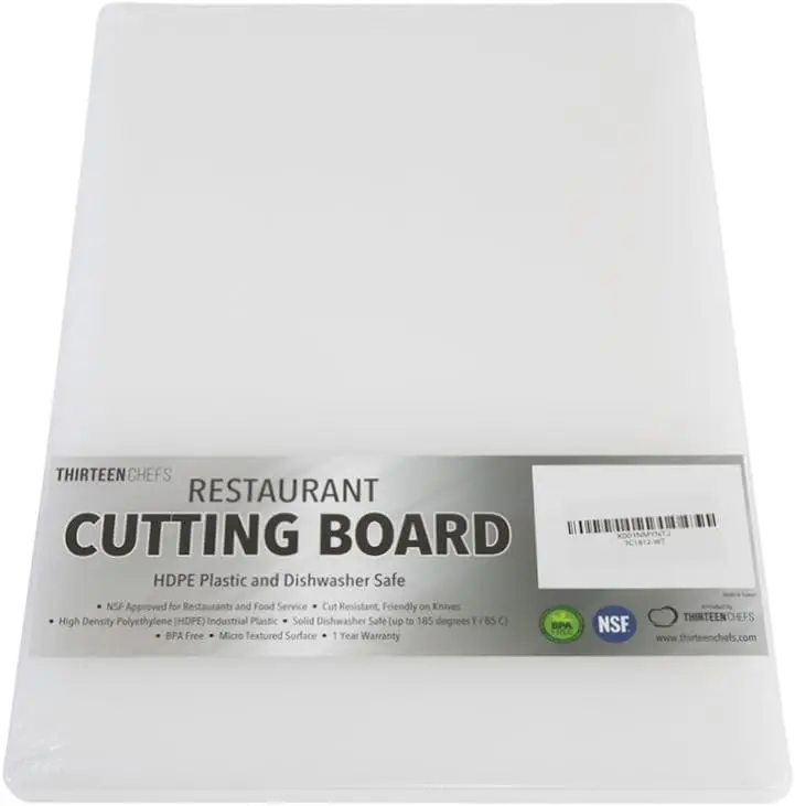 Thirteen Chefs Plastic Cutting Board - 18 x 12 x 0.5 Inch, Professional Grade HDPE, NSF Approved, Large Size and Dishwasher Safe
Thirteen Chefs Plastic Cutting Board - 18 x 12 x 0.5 Inch, Professional Grade HDPE, NSF Approved, Large Size and Dishwasher Safe