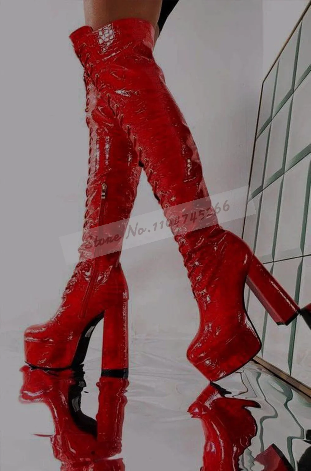Red Crocodile Pattern Over The Knee Boots Women Chunky Heel High Platform Thigh High Boots Snakeskin Lace-Up Long Dress Shoes
Red Crocodile Pattern Over The Knee Boots Women Chunky Heel High Platform Thigh High Boots Snakeskin Lace-Up Long Dress Shoes