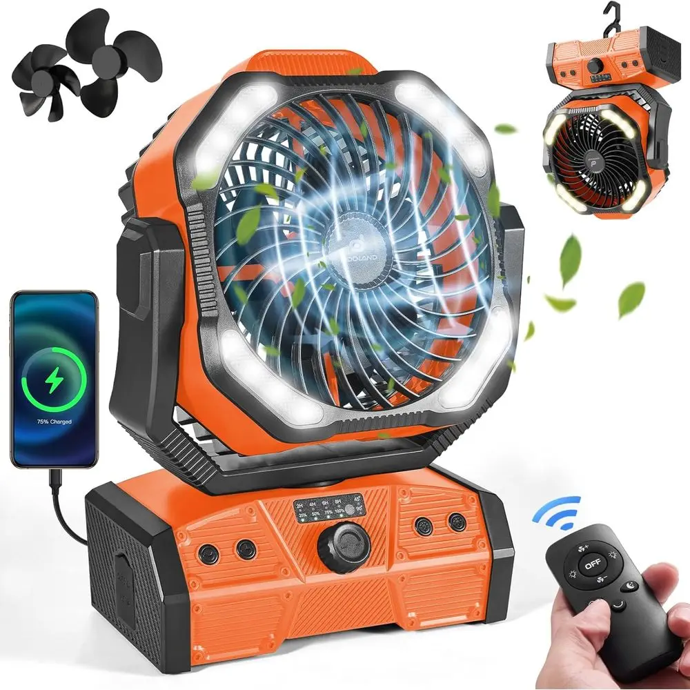 40,000mAh Portable LED Camping Fan with Remote and Hook, Rechargeable for Outdoor, Emergency, and RV Use, Orange
40,000mAh Portable LED Camping Fan with Remote and Hook, Rechargeable for Outdoor, Emergency, and RV Use, Orange