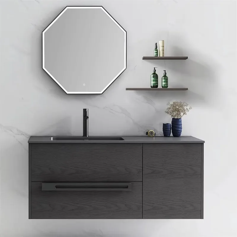 Classical wall-mounted mirror solid wood bathroom vanity dark gray bathroom cabinet
Classical wall-mounted mirror solid wood bathroom vanity dark gray bathroom cabinet