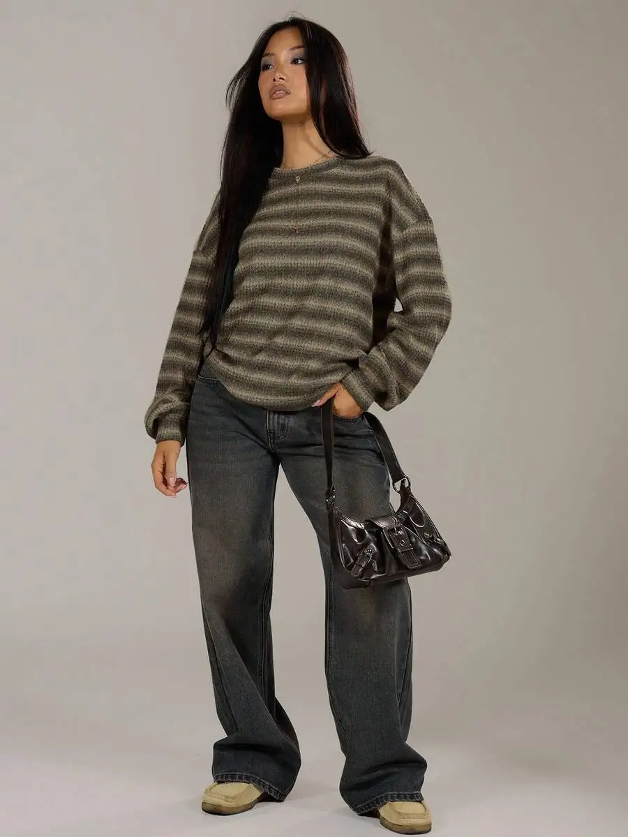 Oversized Crew Neck Striped Knit Sweater Spring Casual Y2K 90s Chic
Oversized Crew Neck Striped Knit Sweater Spring Casual Y2K 90s Chic